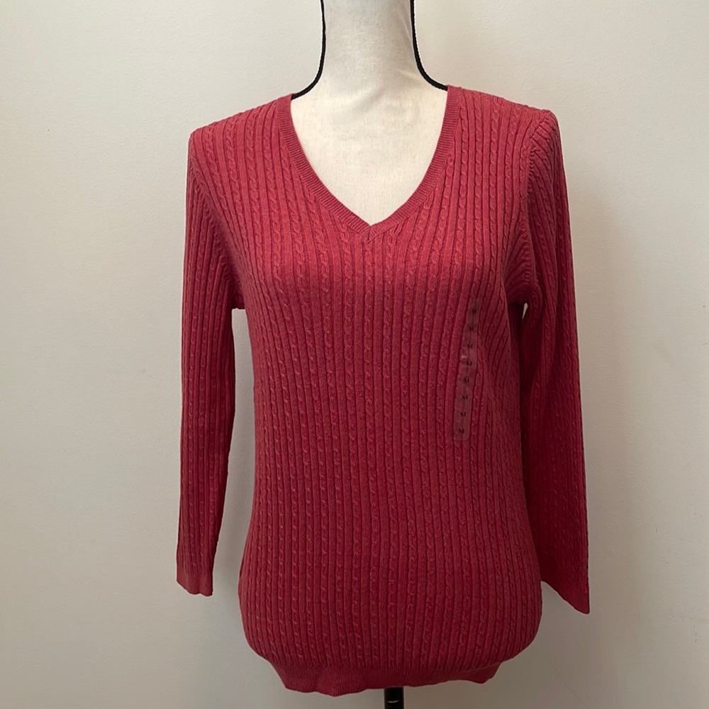 Ann Taylor Cotton Ribbed V-Neck Sweater NWT